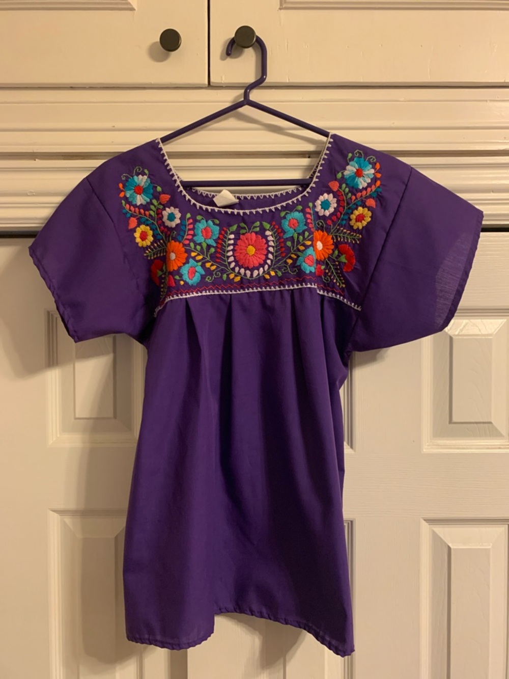 Purple Embroidered Floral Peasant Blouse